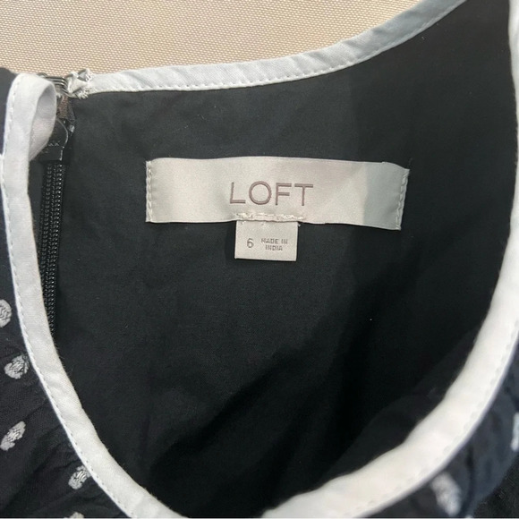 Loft Clip Dot Flounce Dress Blouson Sleeves Black Size 6 - Picture 16 of 16